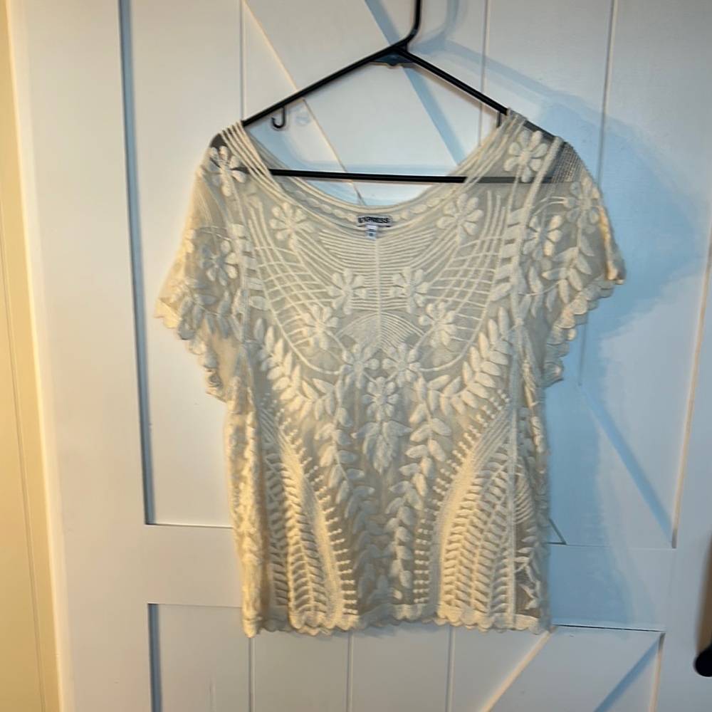 Express Women’s Elegant Cream Lace Top, Size M